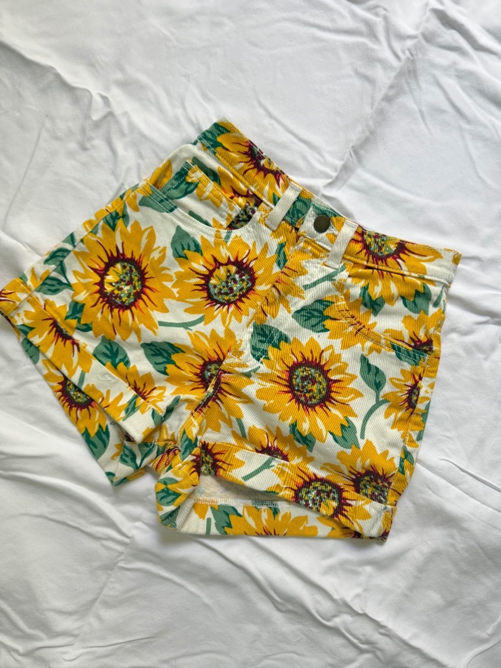 American Apparel (sz 24/25) sunflower high-rise cuffed shorts